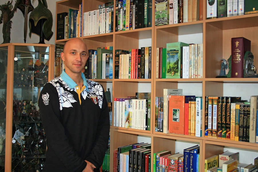 Yvan Strelzyk in front of his Tolkien Collection