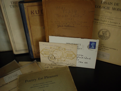 Books from the personal library of J.R.R. Tolkien, original letters and postcards