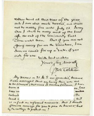 Tolkien autograph on handwritten charming letter