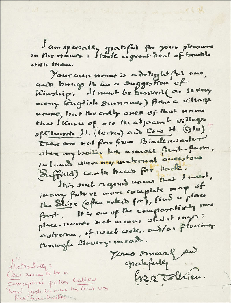 Tolkien handwritten letter with J.R.R. Tolkien signature