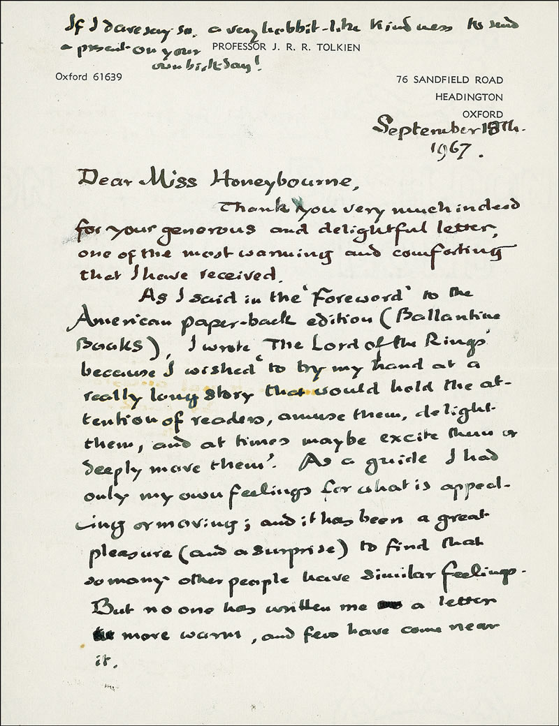 Tolkien Letter at RRauction