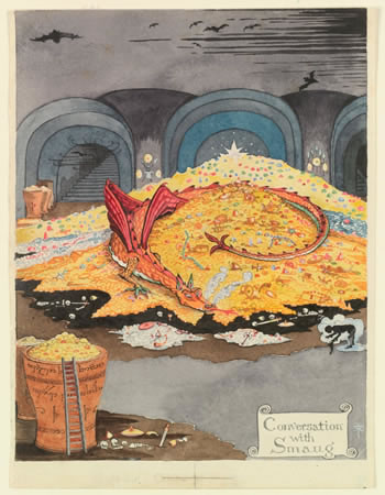 Conversation with Smaug by J.R.R. Tolkien - illustration to The Hobbit
