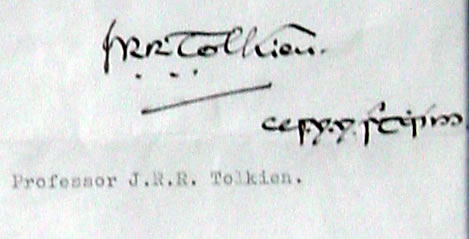 Tolkien signature and tengwar on a letter to Pr. Alan White
