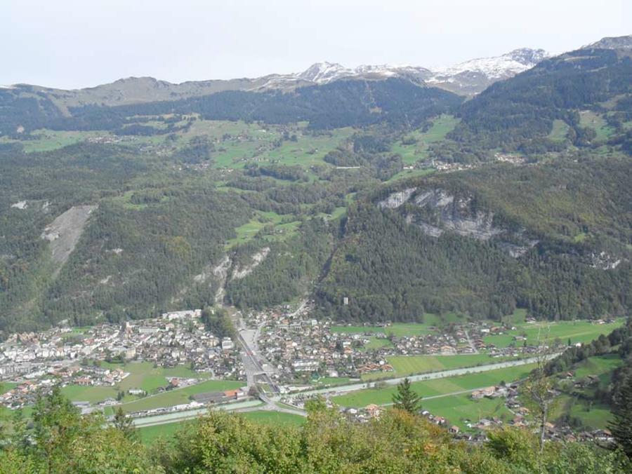 view of Meiringen from above the Reichenbach Falls