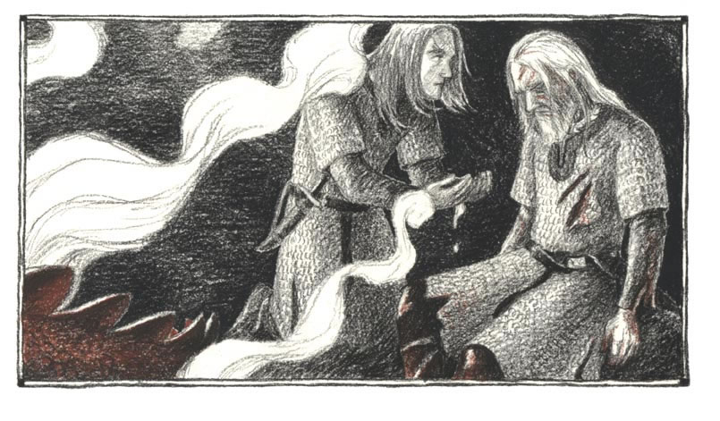 Wiglaf and Beowulf Illustration from Beowulf and the Dragon