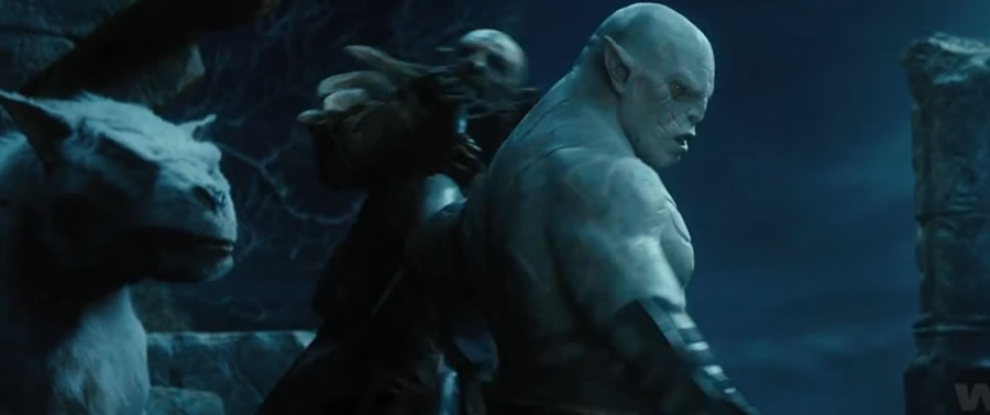 Azog the Goblin and his Orc goons turn up vastly prematurely, the Warg creatures they ride are hardly mere wolves, but bizarre conflation of wolf, saber-toothed tiger, eohippus and hippopotamus