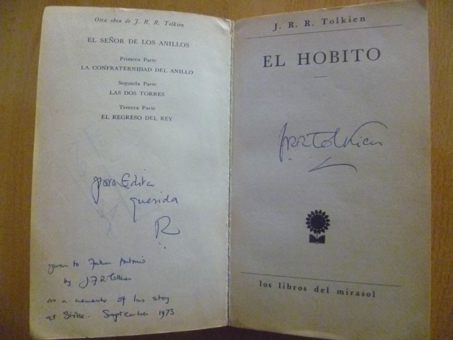 El Hobito signed and dedicated by J.R.R. Tolkien and his son Father John Tolkien