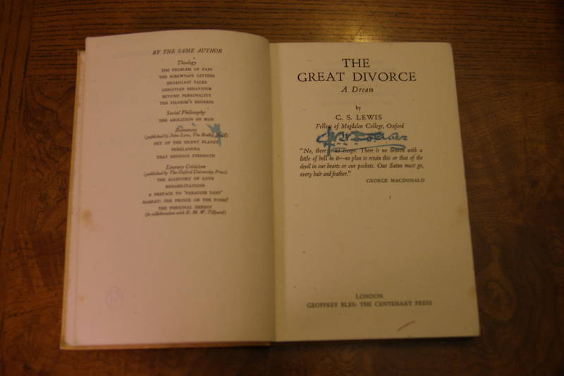 The Great Divorce written by C.S. Lewis not signed by J.R.R. Tolkien.