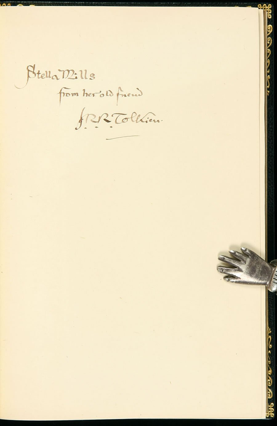 An important association copy, inscribed by the author on the front flyleaf, with "To Stella Mills, from her old friend, J.R.R. Tolkien," will be offered for auction at PBA galleries in London on the 25th of June.
