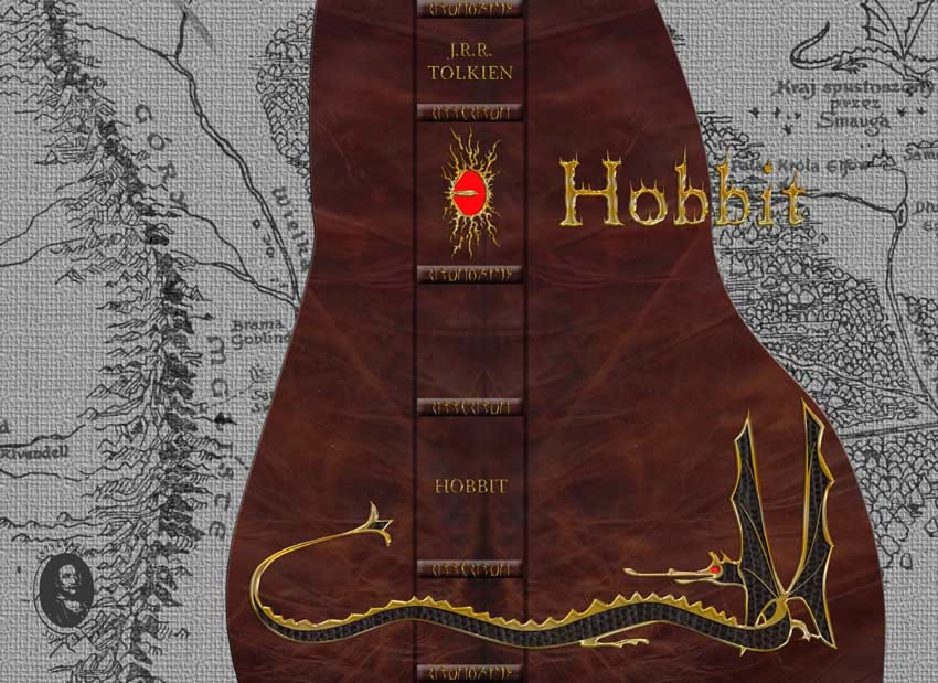 The elaborately decorated faces of book and clamshell use the motives of Tolkiens' maps