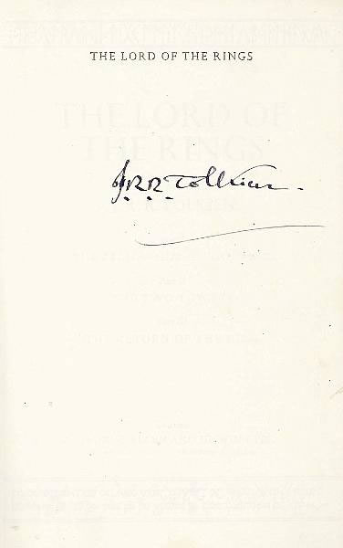 Last Tolkien signature by Tolkien before he died in Lord of the Rings One Volume Edition with cover by Pauline Baynes