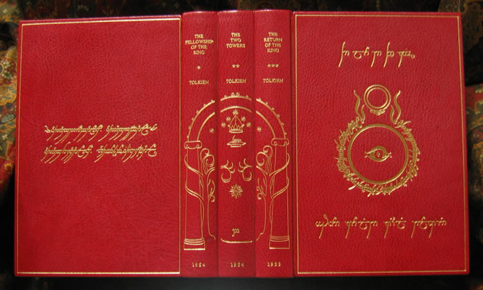 A custom Full Leather Clamshell Case to house your set of J.R.R. Tolkiens, The Lord of the Rings