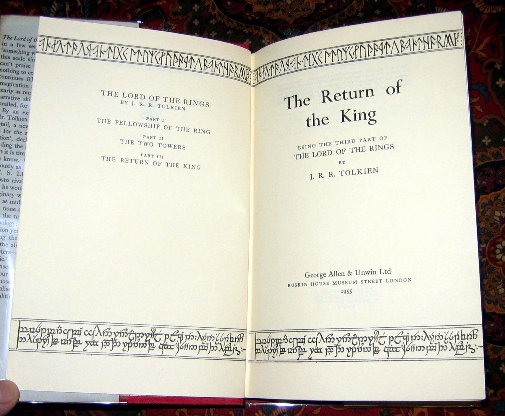The Return of the King - 1st UK Edition, 1st impression, the later state with the slipped type and signature mark '4' on page 49, as per Wayne Hammond's revised opinion.