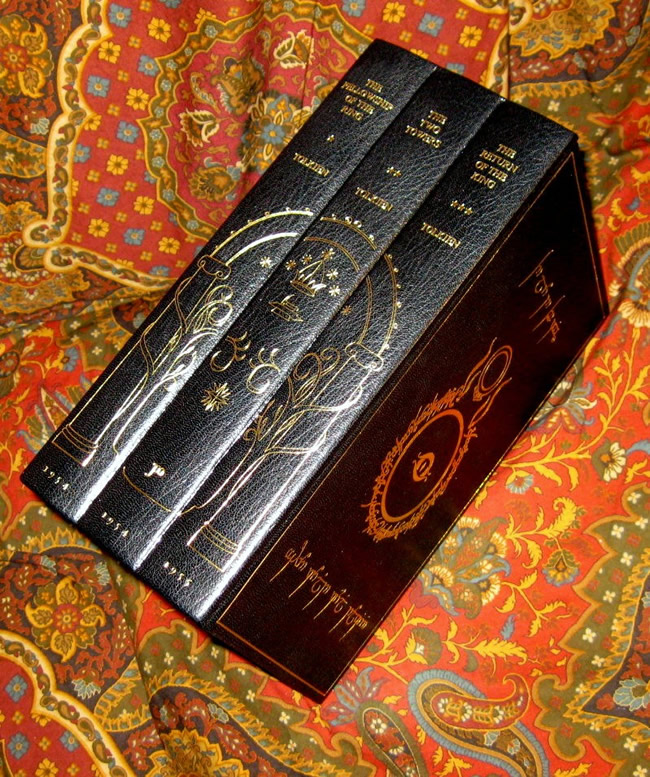 The Lord of the Rings, Custom Full Black Leather Binding, feature's Tengwar Script 