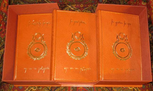 The Lord of the Rings, Custom Full Terra Cotta Morocco Leather Binding, featuring Tengwar Script