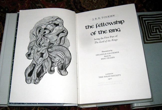 This is the first printing by the Folio Society, dated 1977, of J.R.R. tolkien's, The Fellowship of the Ring.