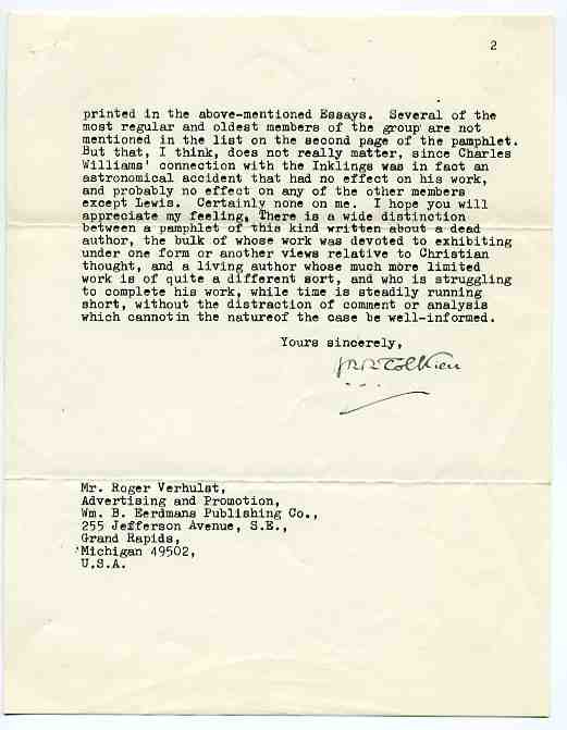TLS, three pages, 76 Sandfield Road, Oxford letterhead, 9th March, 1966. Signed by J.R.R. Tolkien