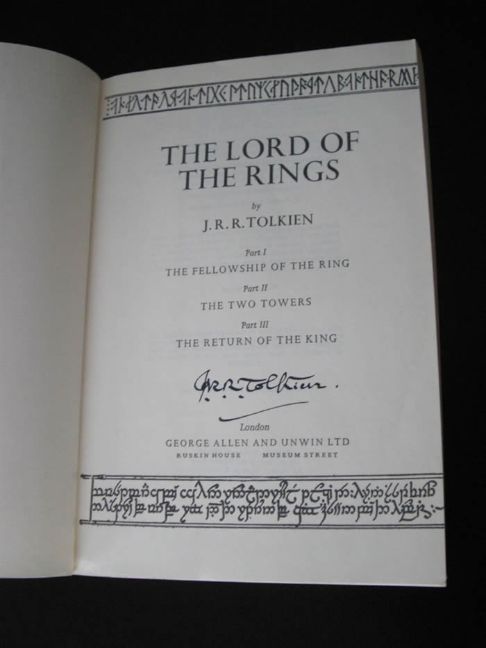 The Lord of the Rings by JRR Tolkien 1st single volume paperback, with a beautiful black ink signature by JRR Tolkien