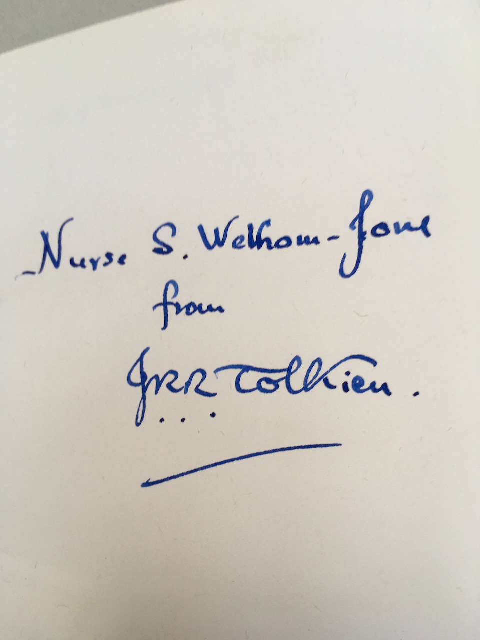 Smith of Wootton Major signed by J.R.R. Tolkien to nurse Susan Welham-Jones in 1968