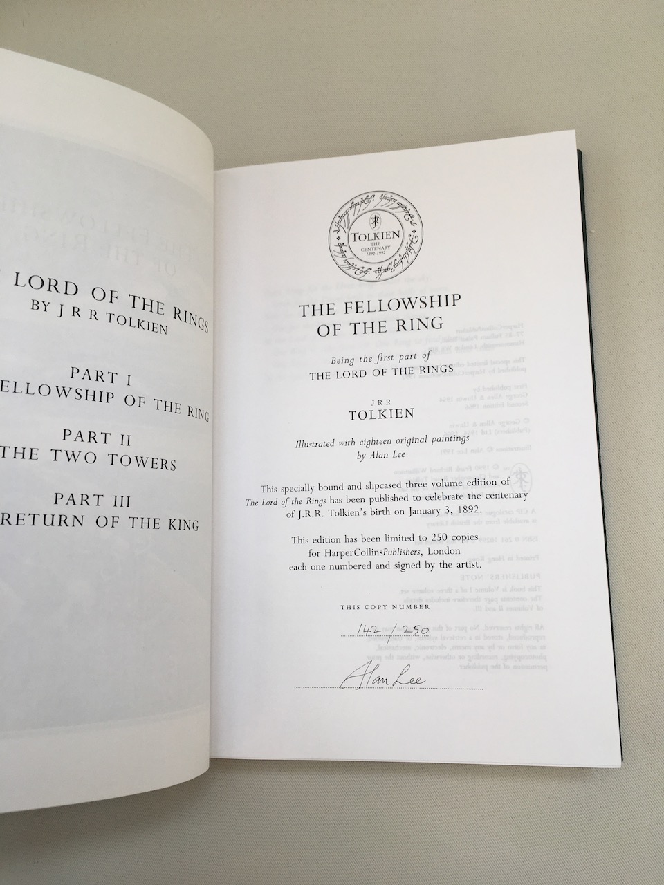  1992, The Lord of the Rings. Signed Alan Lee 3 volume Deluxe Limited Edition 19