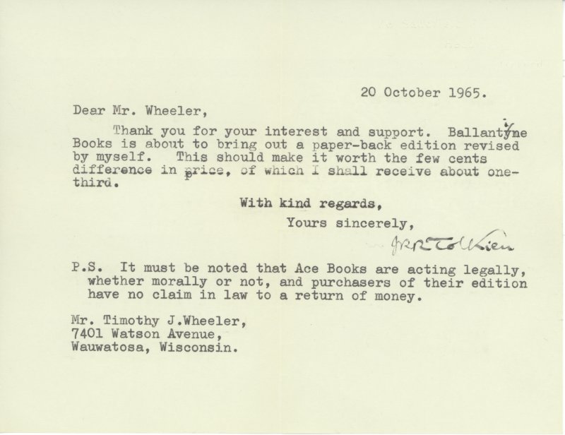 Tolkien Letter October 1965