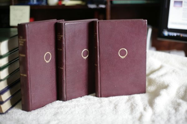Early 1st edition set fully rebound in dark maroon leather