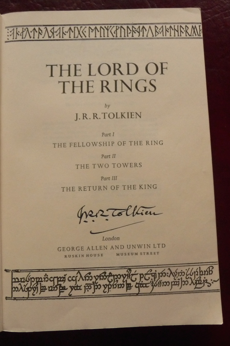 Lord of the Rings one volume with Tolkien autograph