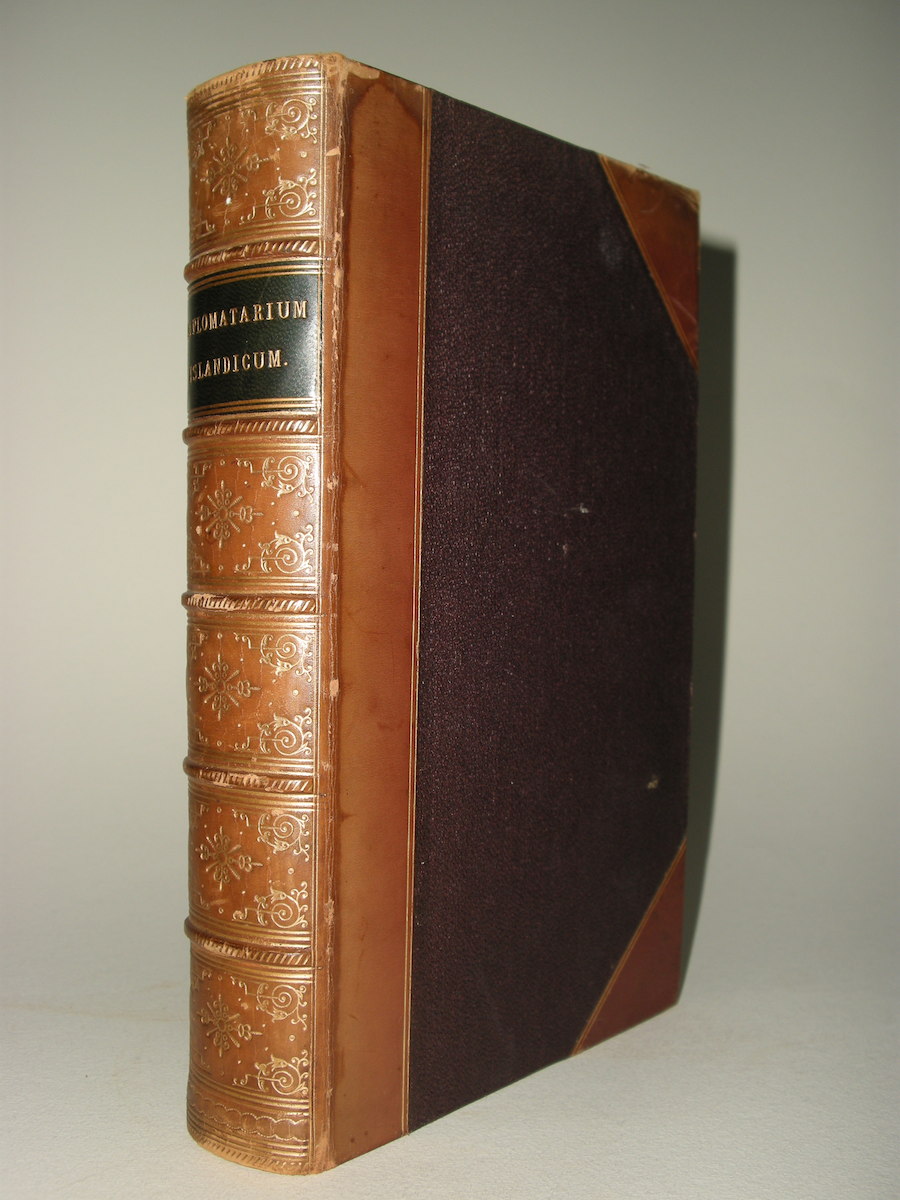 Diplomatarium Islandicum. Íslenzkt fornbréfasafn. Volume One 834 - 1264. Kaupmannahöfn, 1857 - 76. Signed by J.R.R. Tolkien on a bookplate stuck on the marbled front end paper