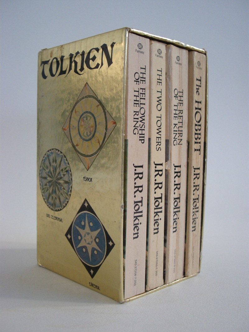 The Hobbit and The Lord of the Rings, Four Paperback Book Boxset from 1979, Gold Slipcase