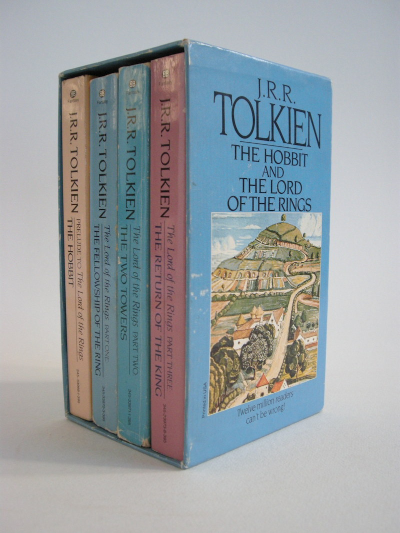 The Hobbit and The Lord of the Rings, Four Paperback Book Boxset from 1986, Blue Slipcase art by J.R.R. Tolkien