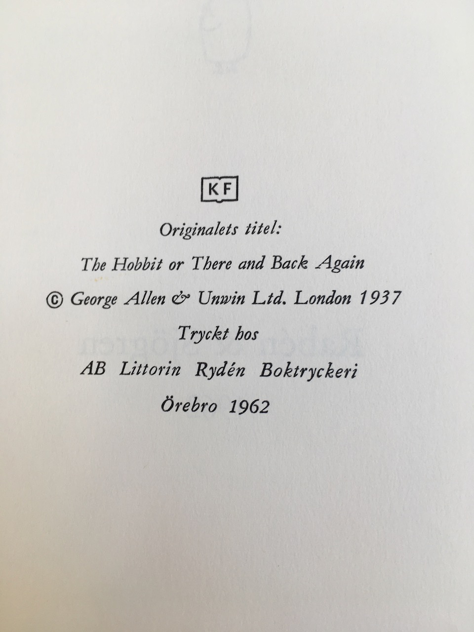 Bilbo En Hobbits Aventyr, 1962, First printing, First official Swedish Translation published by Raben and Sjogren 13