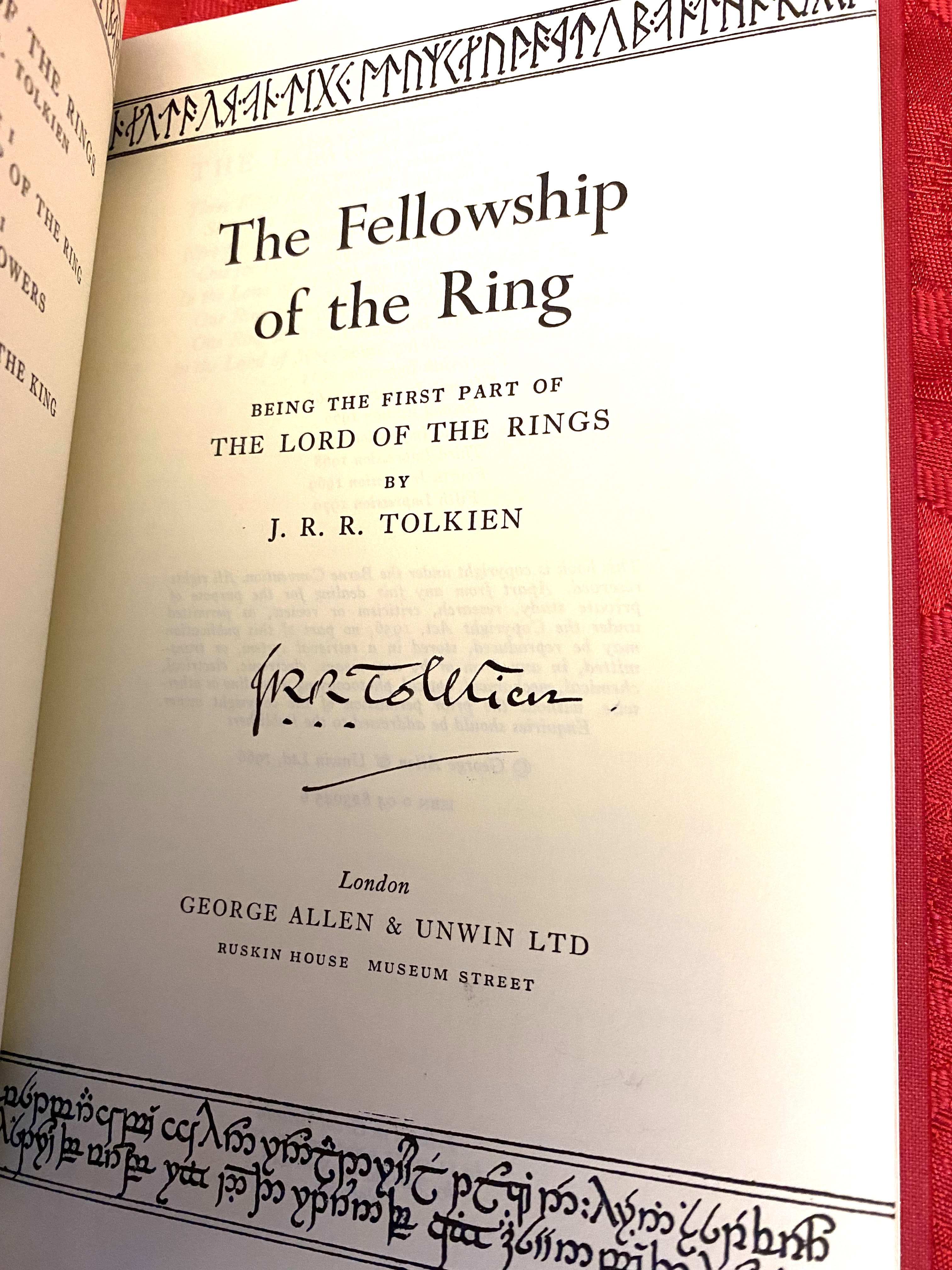 Don't miss out on this rare opportunity to own a signed 3-volume set of J.R.R. Tolkien's Lord of the Rings. Published in Britain, each volume is a Revised (2nd) Edition and personally signed by the author