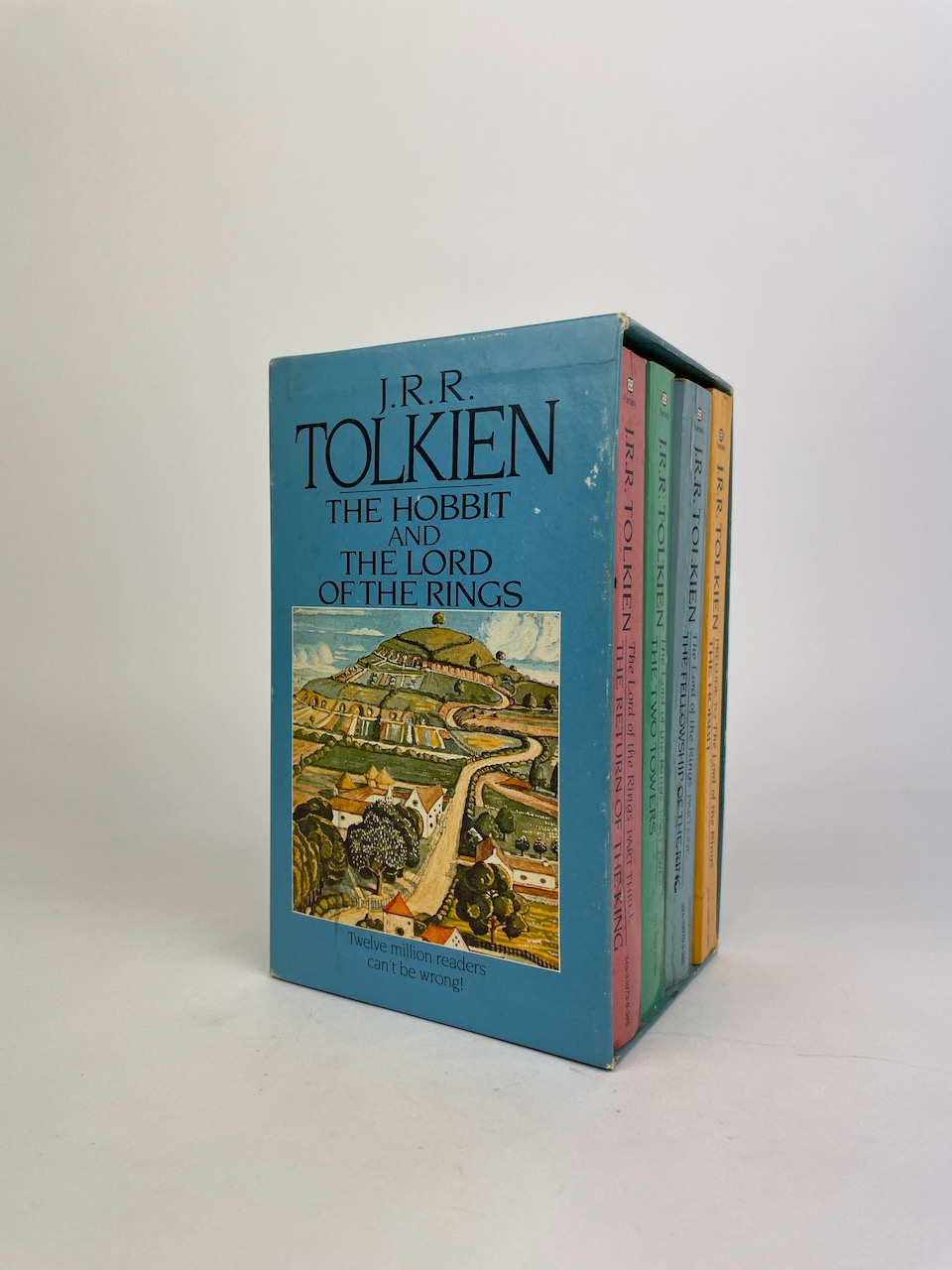 The Hobbit and The Lord of the Rings, Four Paperback Book Boxset from 1986, Blue Slipcase art by J.R.R. Tolkien 1