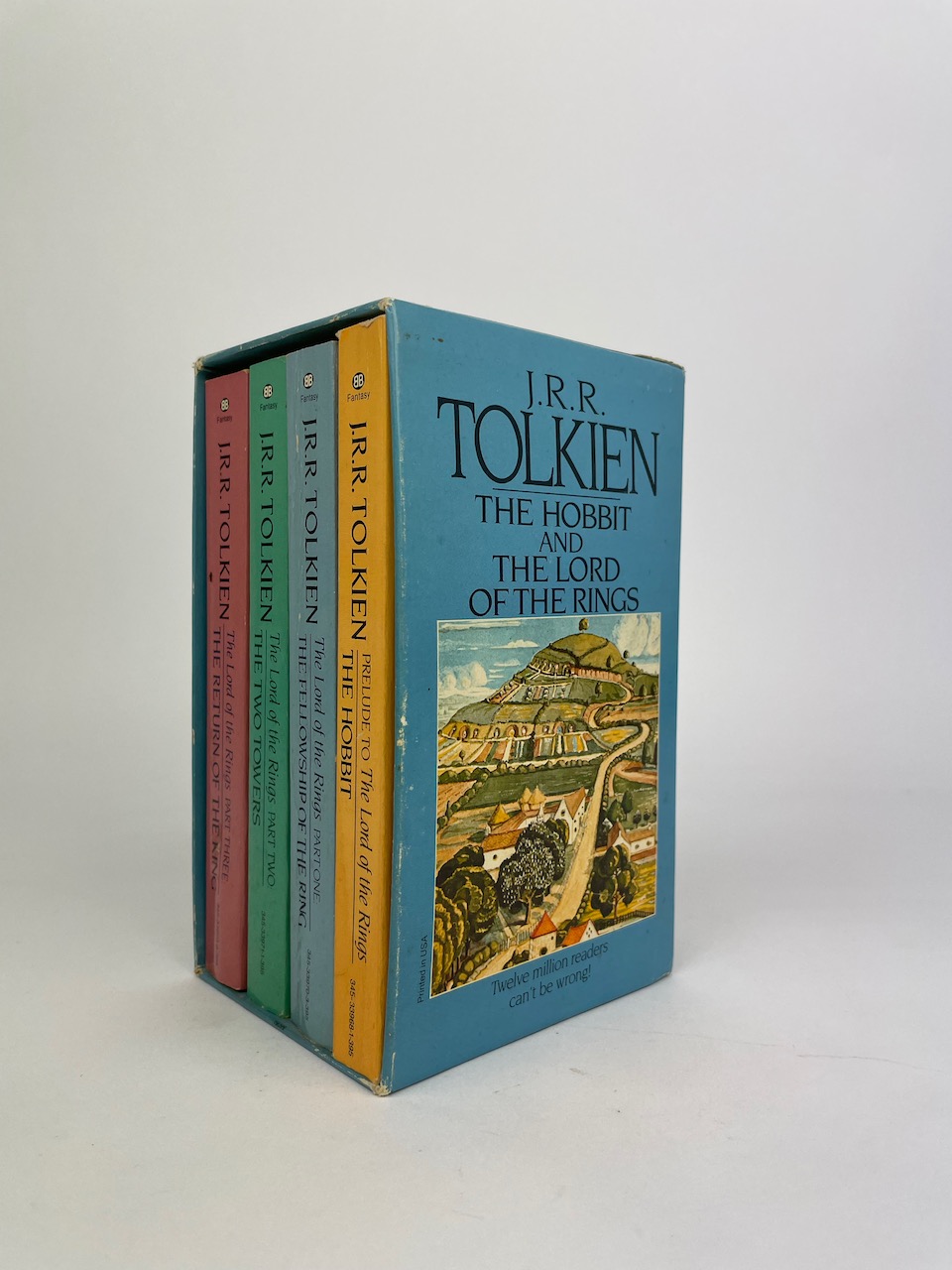 The Hobbit and The Lord of the Rings, Four Paperback Book Boxset from 1986, Blue Slipcase art by J.R.R. Tolkien