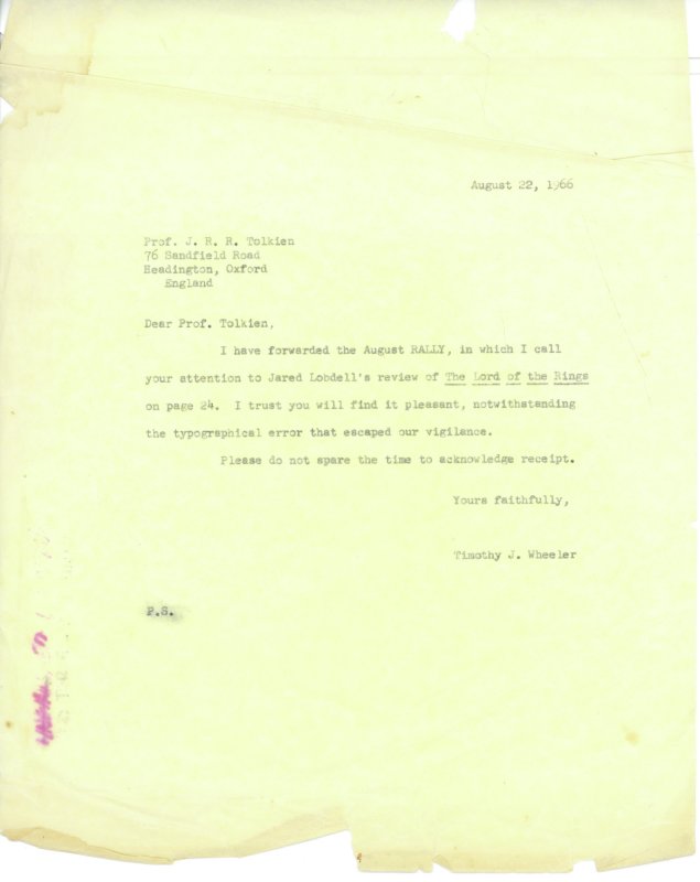 Draft of Letter to Tolkien