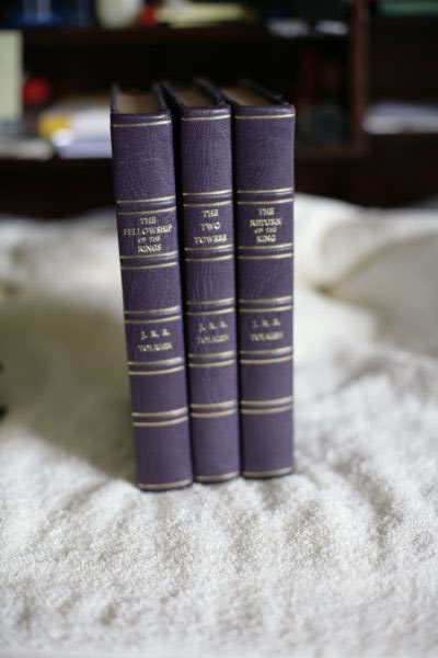 A Readers Union set (1960) rebound in purple cloth boards and purple leather spine and corners. 